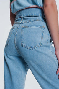 Q2 Women's Jean Light denim straight jeans with folded waist