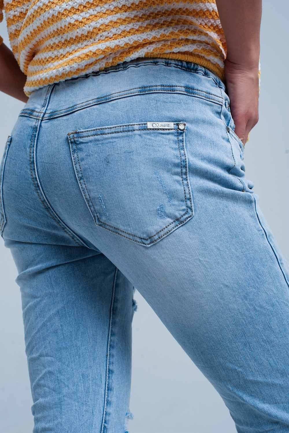 Q2 Women's Jean Light Wash Jogger with Drawstring Waistband
