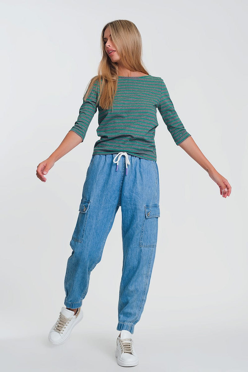 Q2 Women's Jean Lightweight Denim Jogger with Pockets in Light Denim