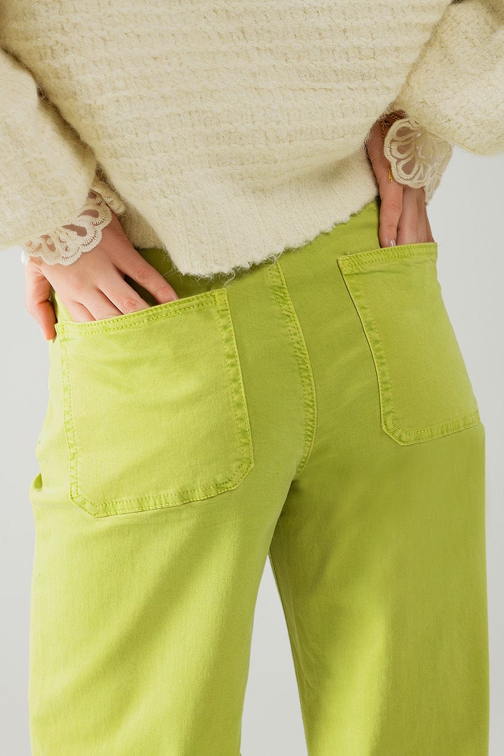 Q2 Women's Jean Lime Green Straight Leg Jeans With Front Pockets