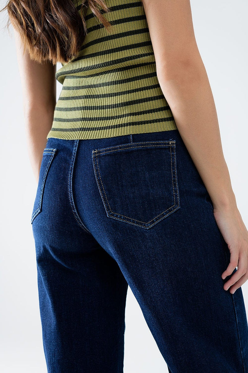 Q2 Women's Jean Marine-Style Wide Leg Jeans With Gold Buttons