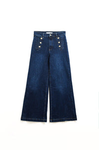 Q2 Women's Jean Marine-Style Wide Leg Jeans With Gold Buttons