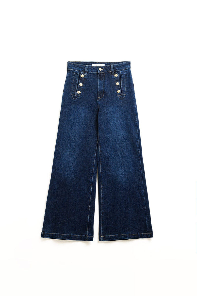 Q2 Women's Jean Marine-Style Wide Leg Jeans With Gold Buttons