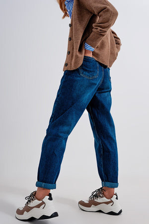 Q2 Women's Jean Medium Blue Pleat Front Pegged Jeans