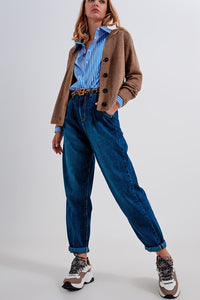 Q2 Women's Jean Medium Blue Pleat Front Pegged Jeans