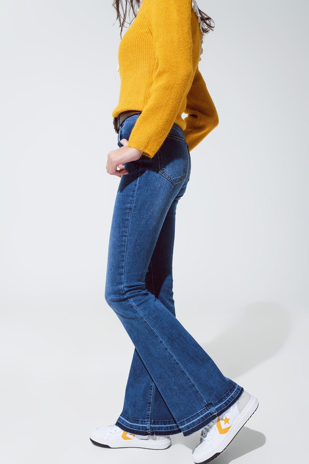 Q2 Women's Jean Medium Blue Skinny Flared Jeans