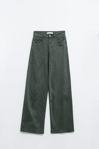 Q2 Women's Jean Military Green High-Waisted Wide-Leg Pants