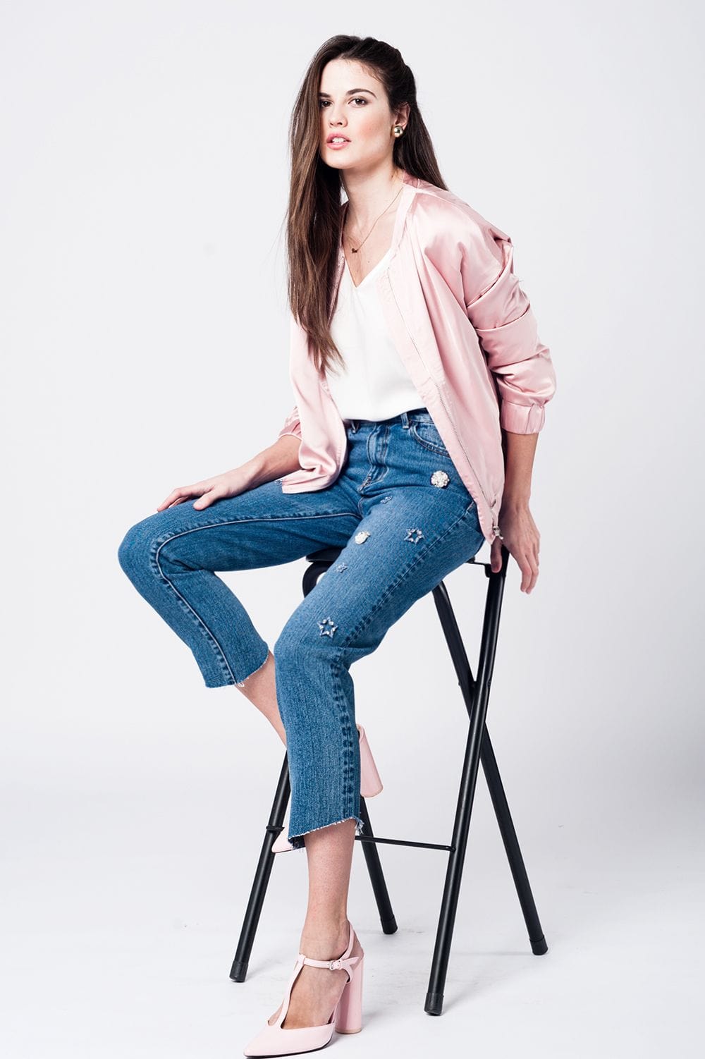 Q2 Women's Jean Mom jeans with embroidered stars