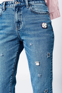 Q2 Women's Jean Mom jeans with embroidered stars