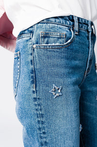 Q2 Women's Jean Mom jeans with embroidered stars