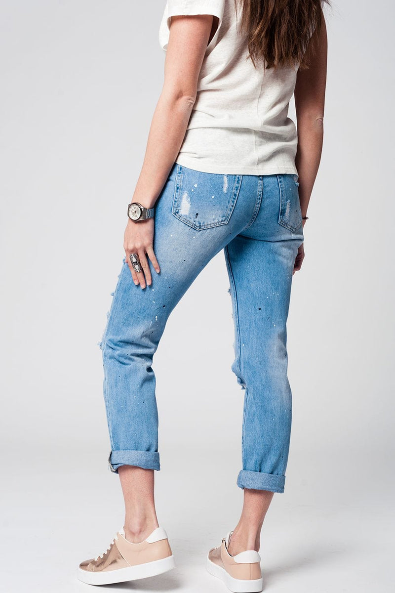 Q2 Women's Jean Mom jeans with extreme rips