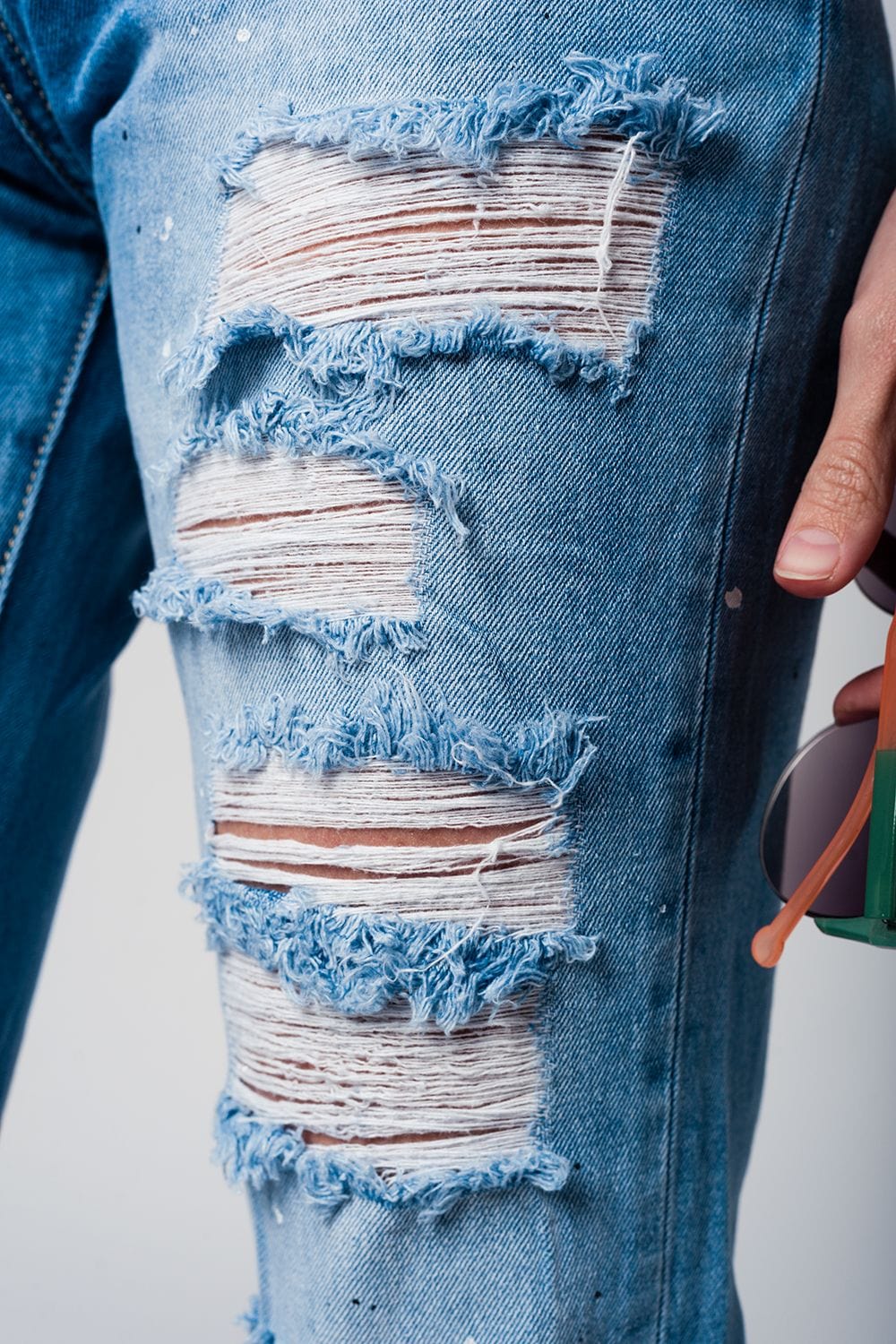 Q2 Women's Jean Mom jeans with extreme rips