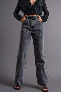 Q2 Women's Jean Mom Jeans with High Waist in Black