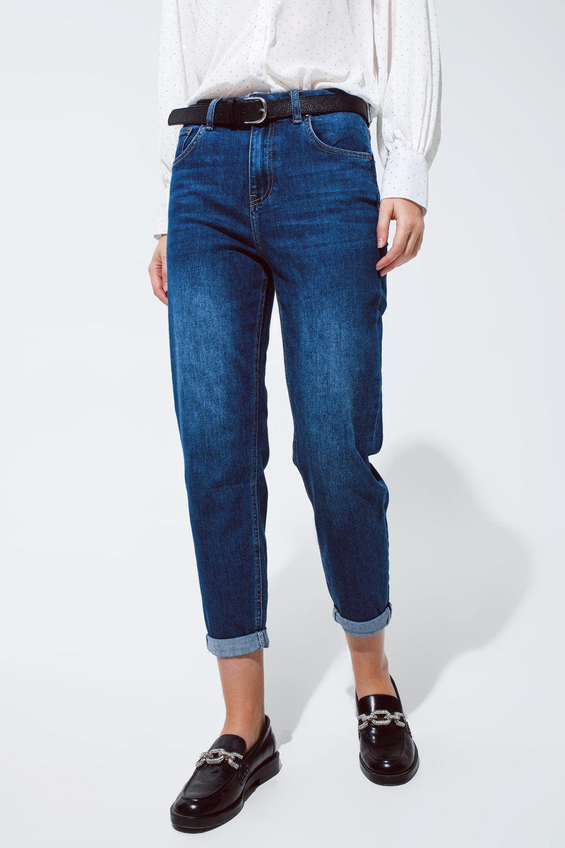 Q2 Women's Jean Mum Jean In Medium Wash With Folded Hem