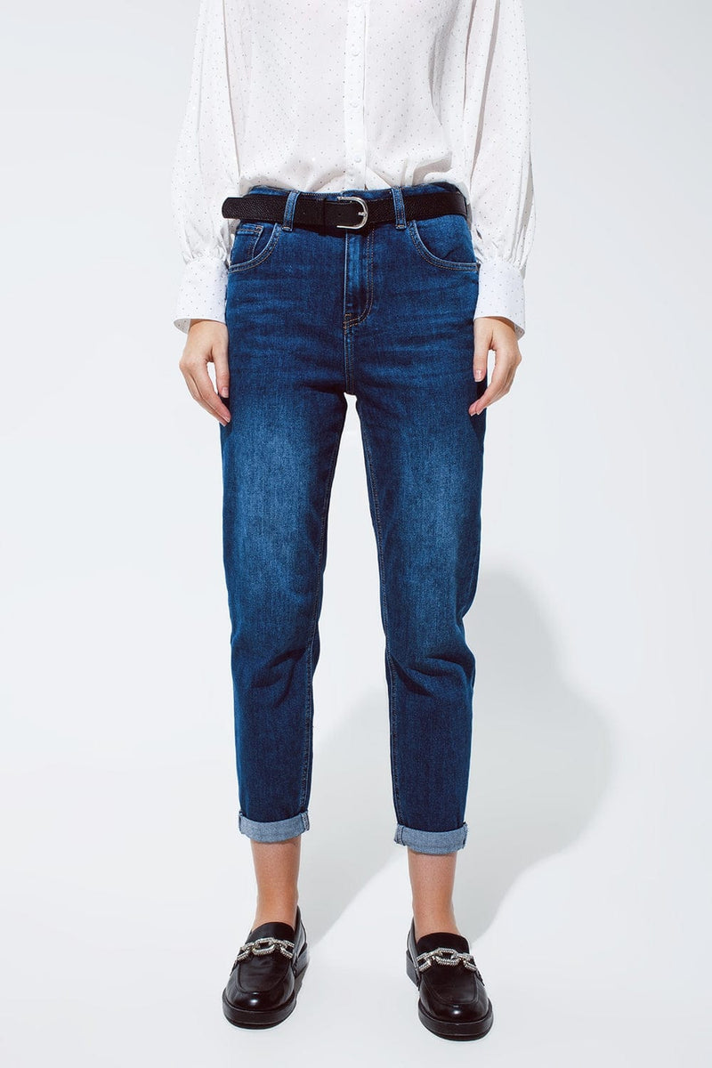 Q2 Women's Jean Mum Jean In Medium Wash With Folded Hem