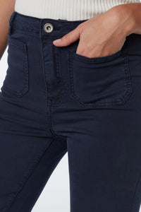 Q2 Women's Jean Navy Skinny Flared Jeans With Front Pocket Detail