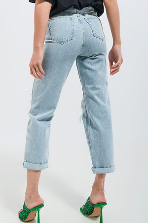 Q2 Women's Jean Patch Rip Jeans in Light Wash