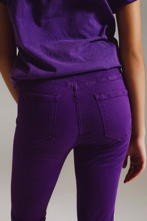 Q2 Women's Jean Purple Ankle Skinny Jeans With Soft Wrinkles