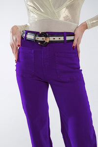 Q2 Women's Jean Purple Flair Jeans With Large Front Pockets