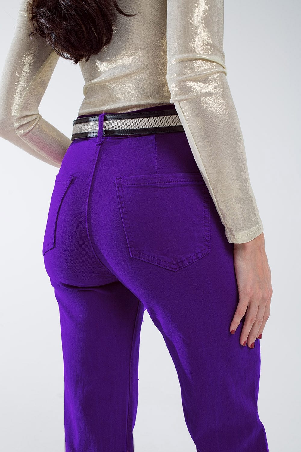 Q2 Women's Jean Purple Flair Jeans With Large Front Pockets