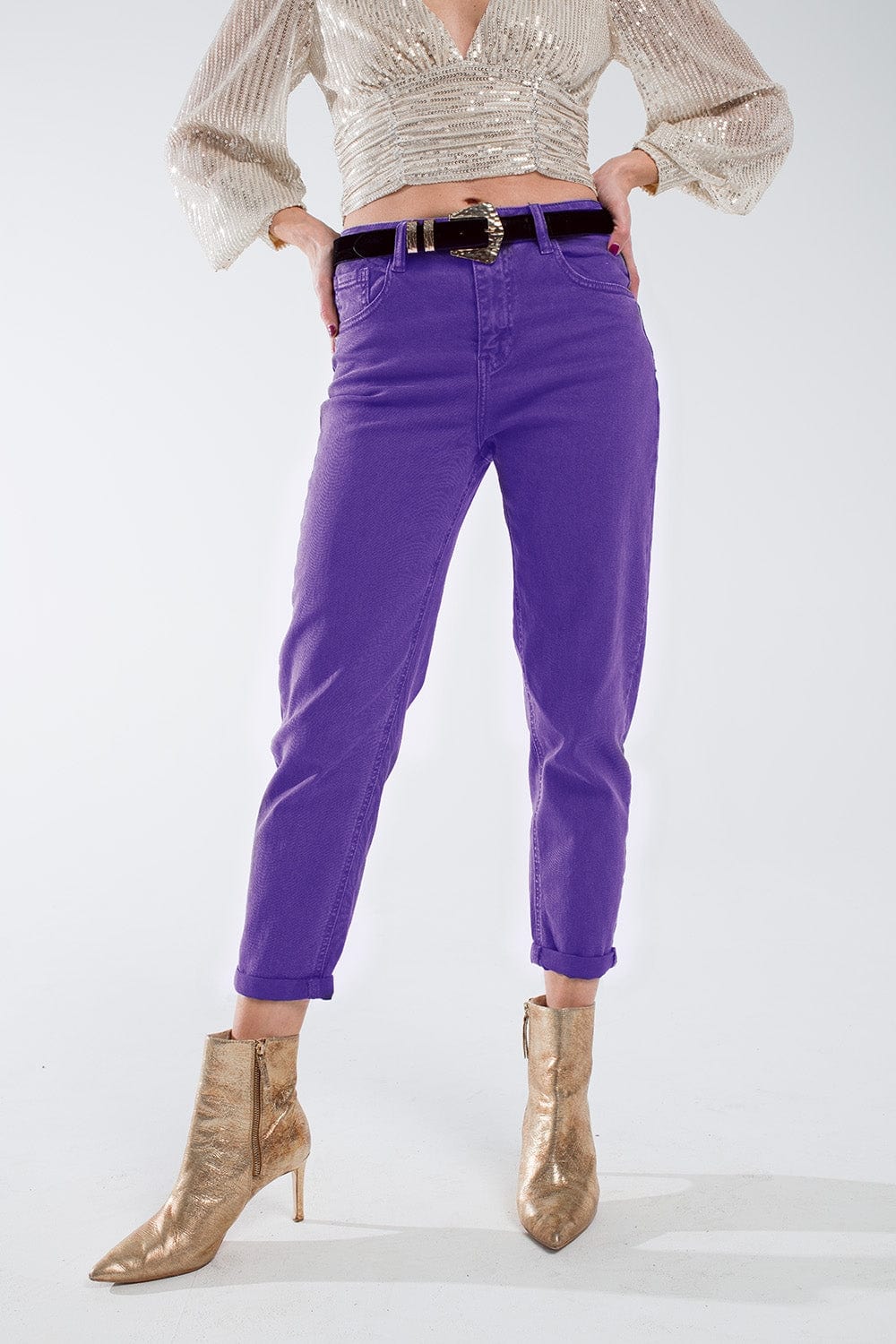 Q2 Women's Jean Purple Straight Leg Jeans With Hem