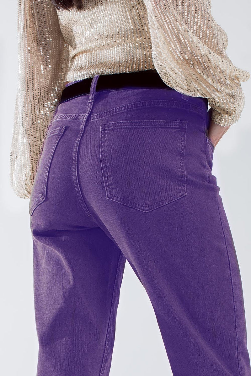 Q2 Women's Jean Purple Straight Leg Jeans With Hem