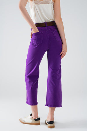 Q2 Women's Jean Purple Wide Leg Jeans With Metallic Finish In Gold