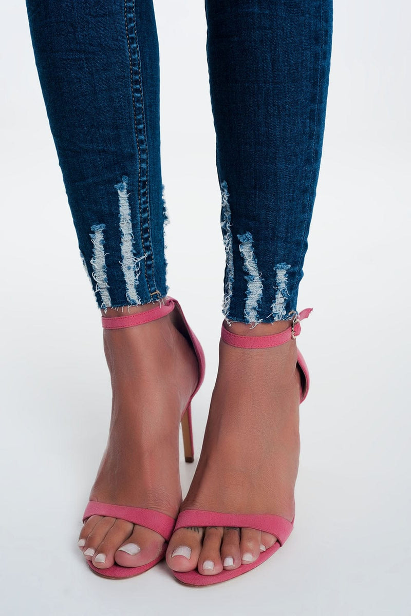 Q2 Women's Jean Raw Hem Skinny Jean