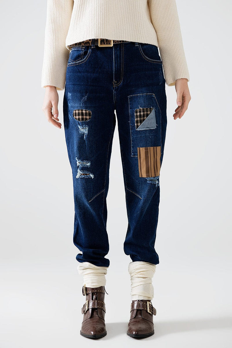 Q2 Women's Jean Relaxed Denim With Patches