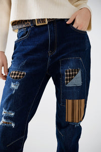 Q2 Women's Jean Relaxed Denim With Patches