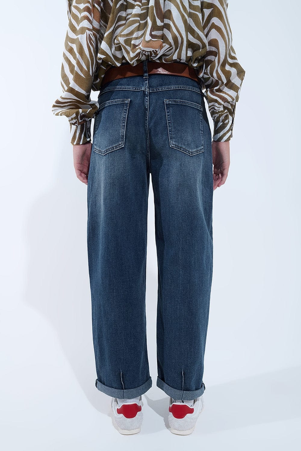 Q2 Women's Jean Relaxed Wideleg Vintage Wash Jeans