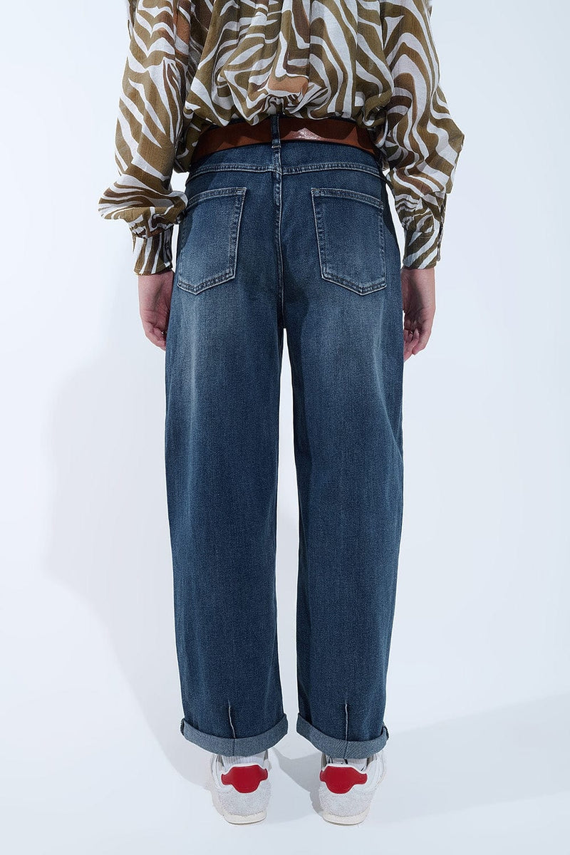 Q2 Women's Jean Relaxed Wideleg Vintage Wash Jeans