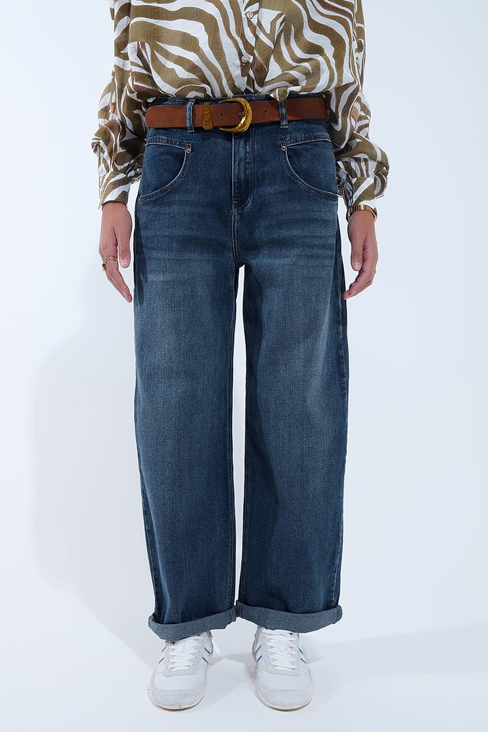 Q2 Women's Jean Relaxed Wideleg Vintage Wash Jeans