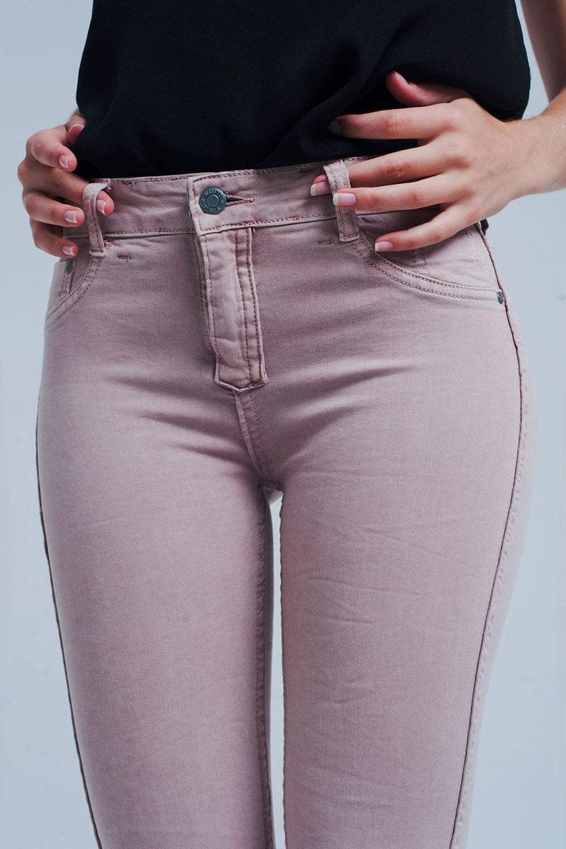 Q2 Women's Jean Reversible Animal Print Pink Jeans