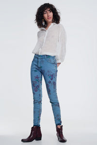 Q2 Women's Jean Reversible Wrinkled Denim Skinny Jeans
