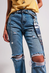 Q2 Women's Jean Ripped Knee Jeans in Light Blue