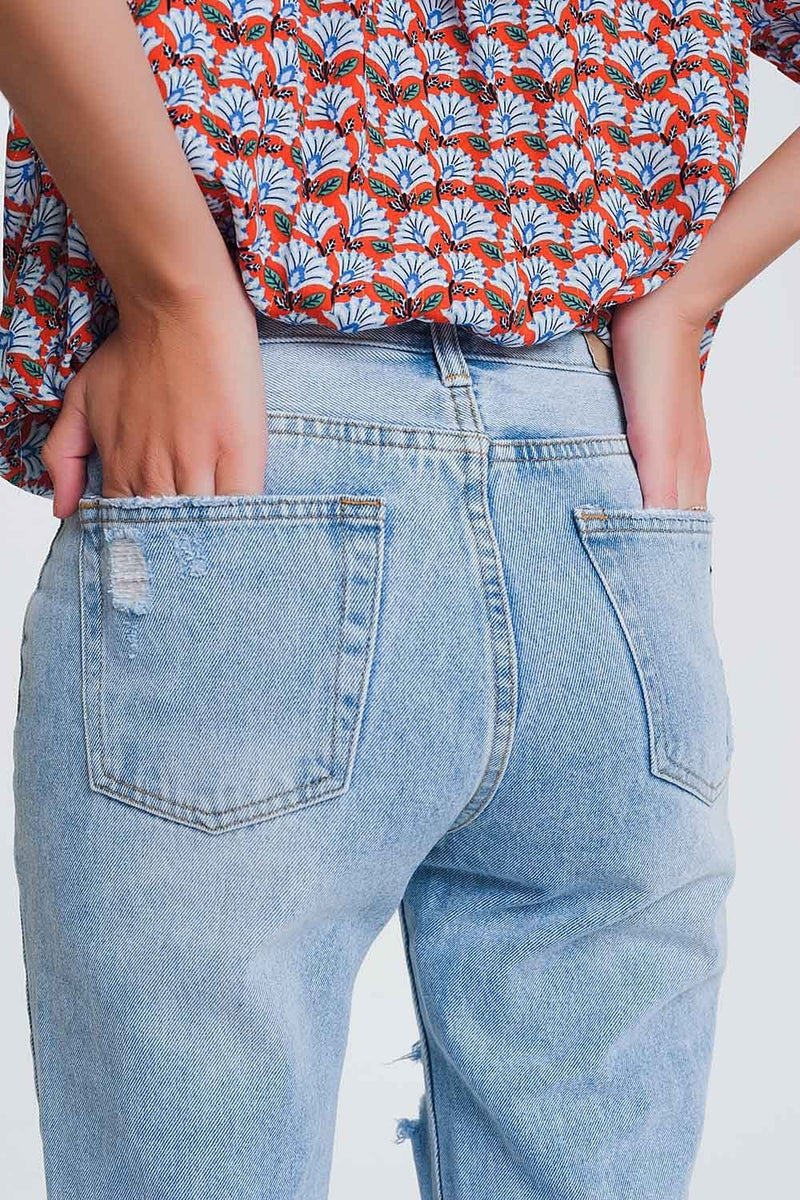 Q2 Women's Jean Ripped straight fit jeans in light denim