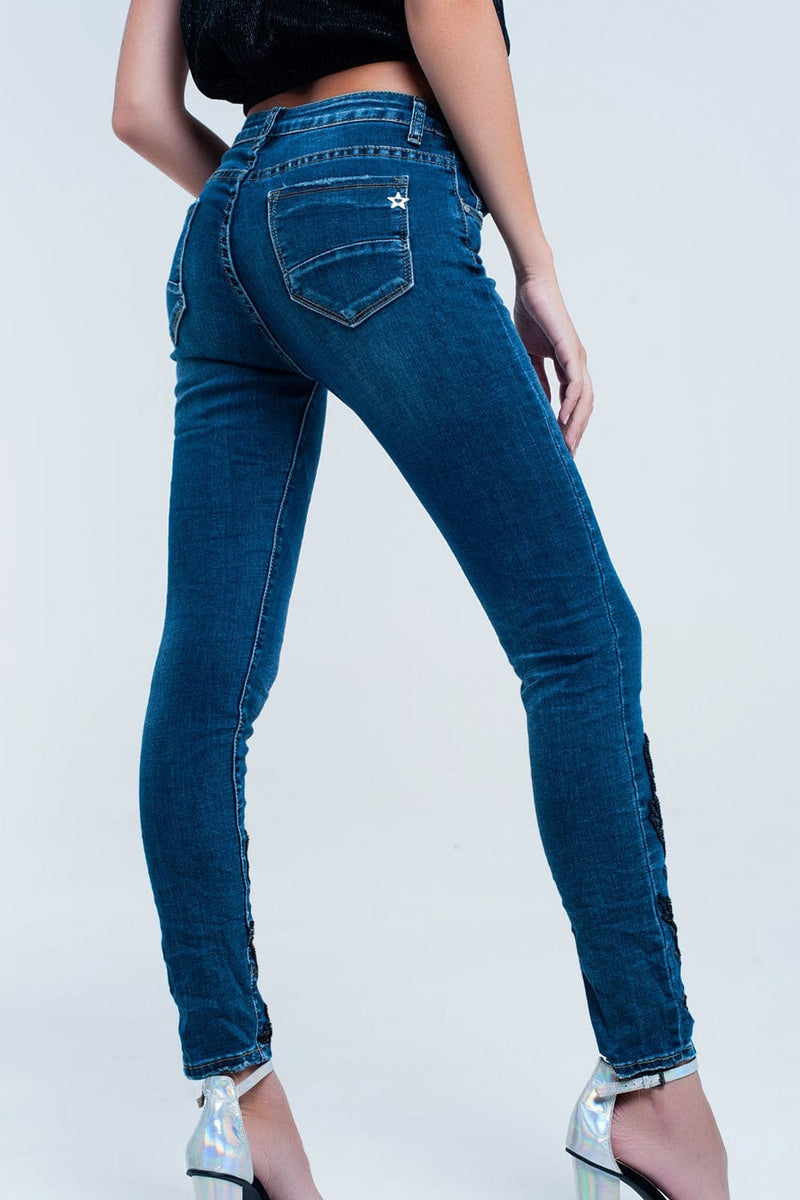 Q2 Women's Jean Skinny Blue jeans with strass