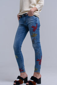 Q2 Women's Jean Skinny embroidered jeans