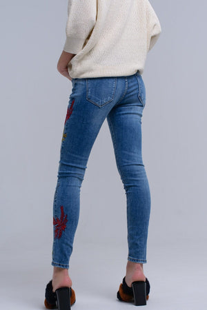 Q2 Women's Jean Skinny embroidered jeans