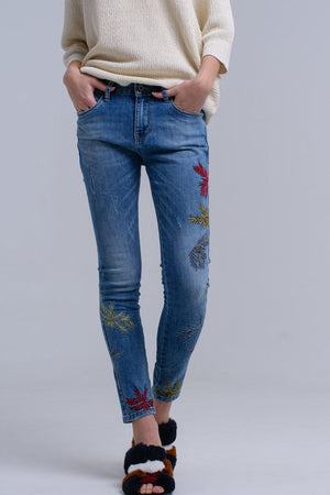 Q2 Women's Jean Skinny embroidered jeans