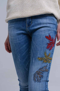 Q2 Women's Jean Skinny embroidered jeans