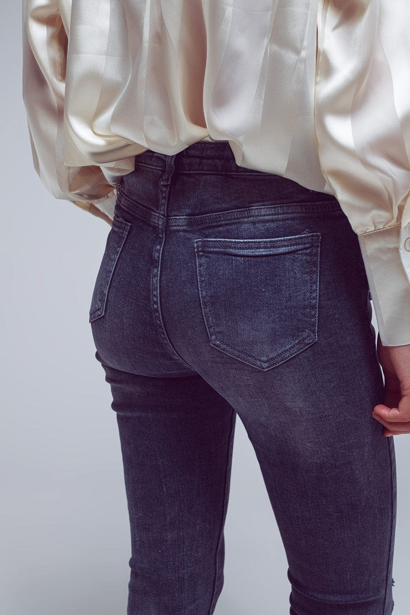 Q2 Women's Jean Skinny Fit Distressed Jeans In Grey