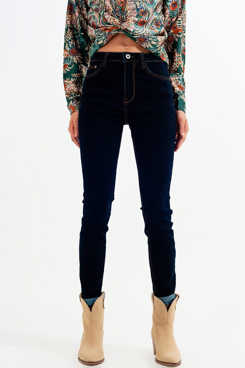 Q2 Women's Jean Skinny Fit Jeans in Dark Blue Wash