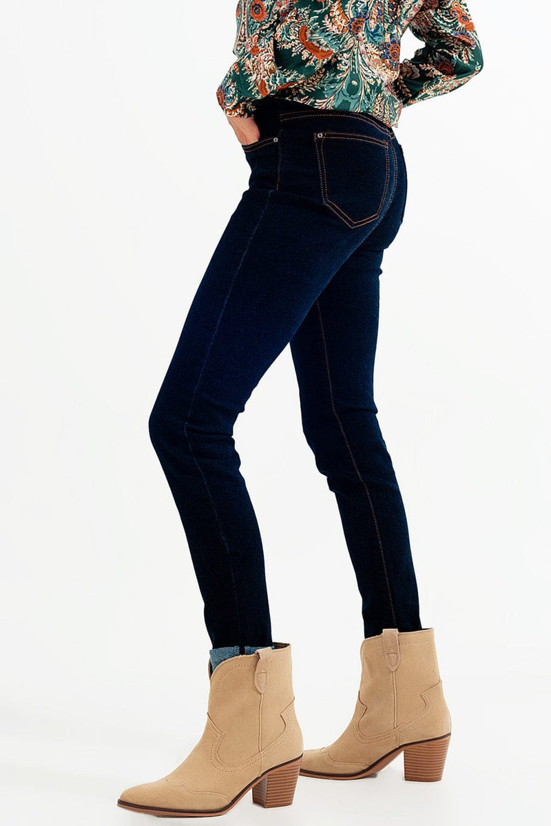 Q2 Women's Jean Skinny Fit Jeans in Dark Blue Wash