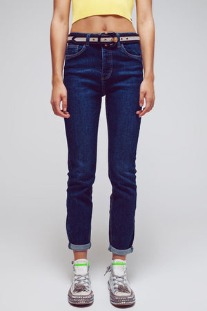 Q2 Women's Jean Skinny Fit Jeans In Mid Wash Blue