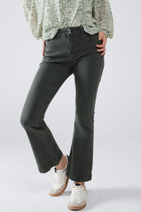 Q2 Women's Jean Skinny Flared Jeans With Double Button Detail In Khaki