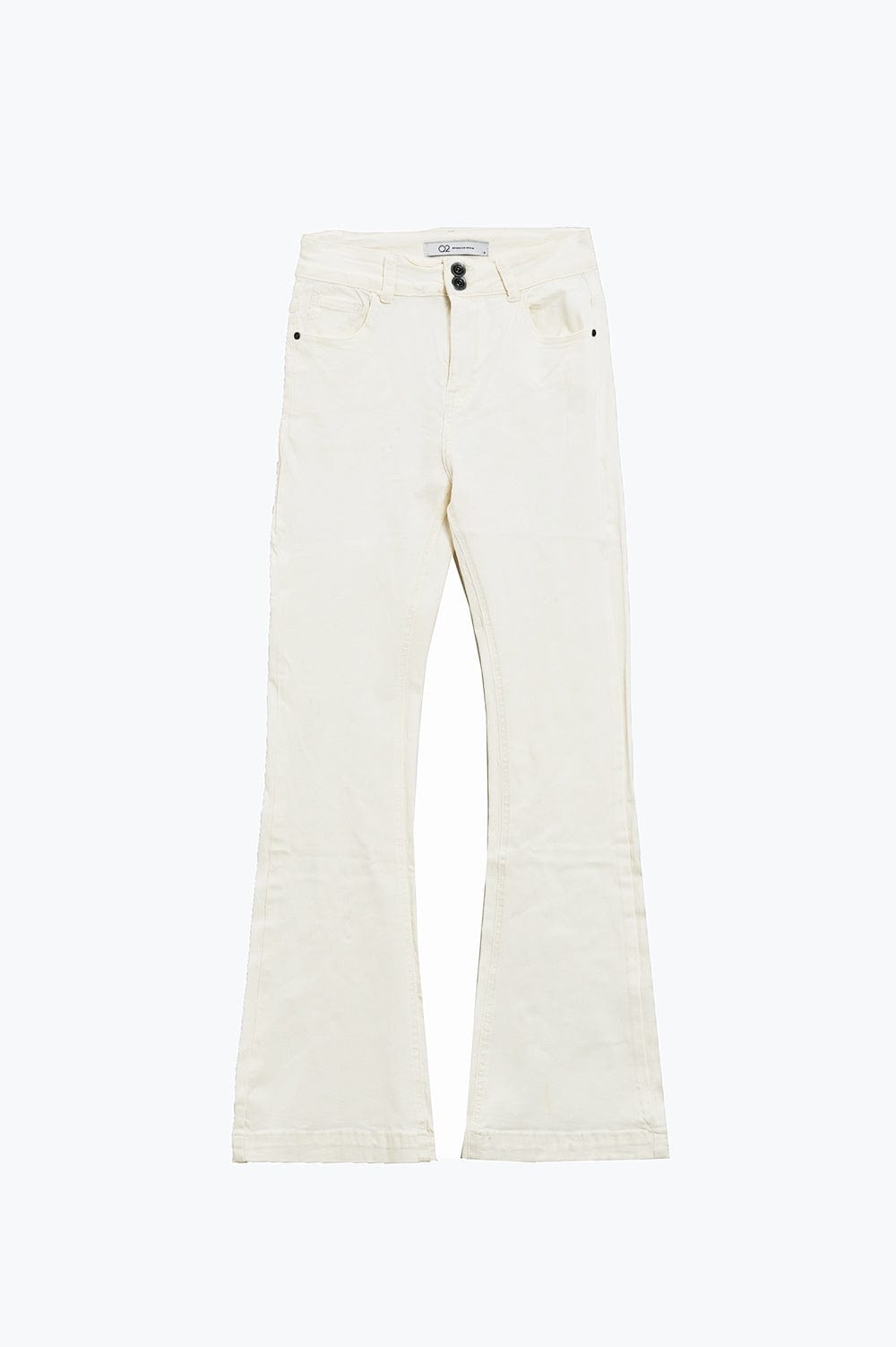 Q2 Women's Jean Skinny Flared Jeans With Double Button Detail In White