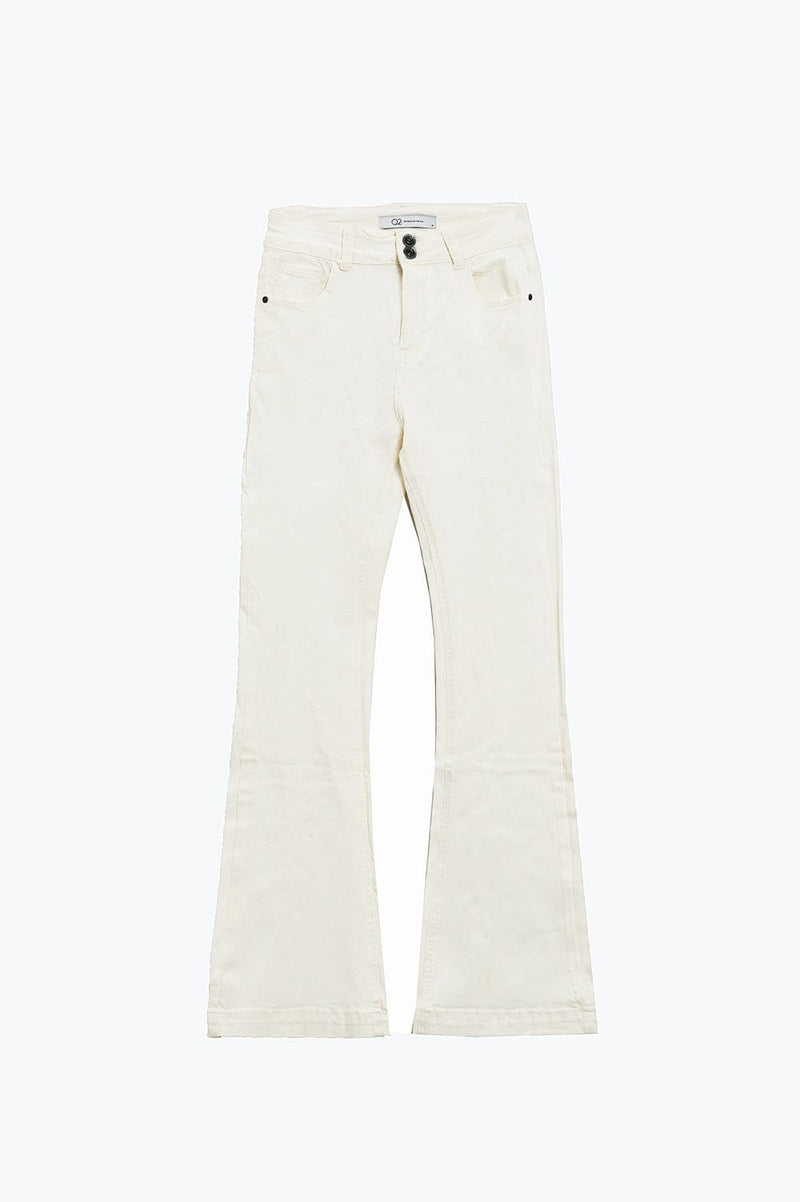 Q2 Women's Jean Skinny Flared Jeans With Double Button Detail In White