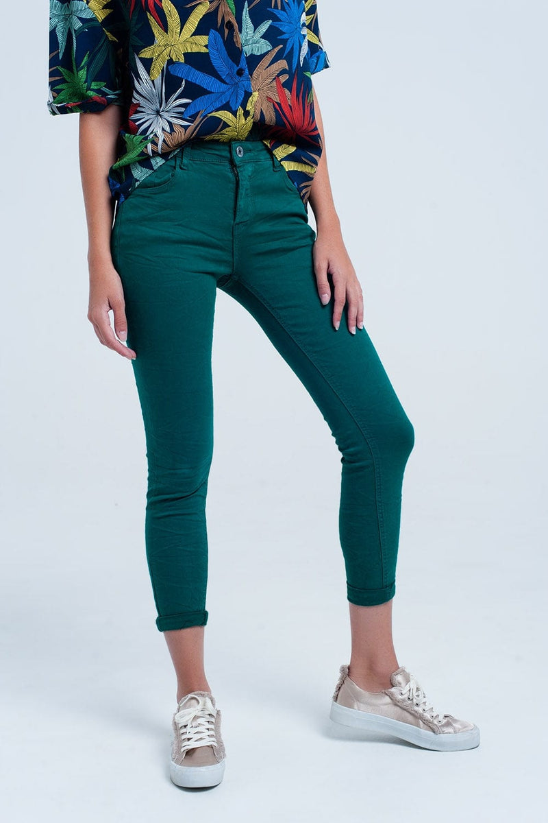 Q2 Women's Jean Skinny Green Elastic Jeans